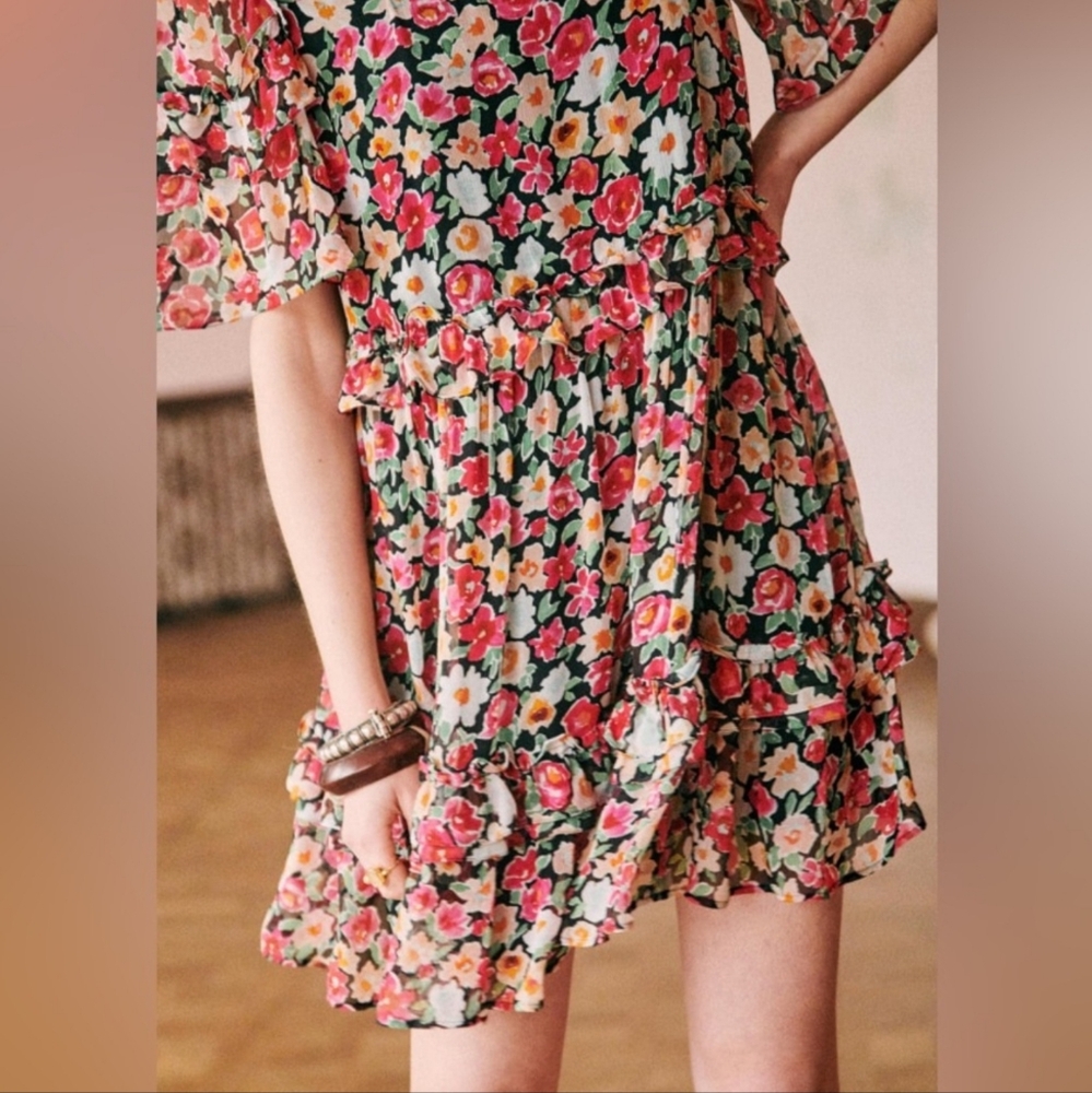 EUC Sézane Coline Mini Dress Multi‎ Floral Size 34 (2)